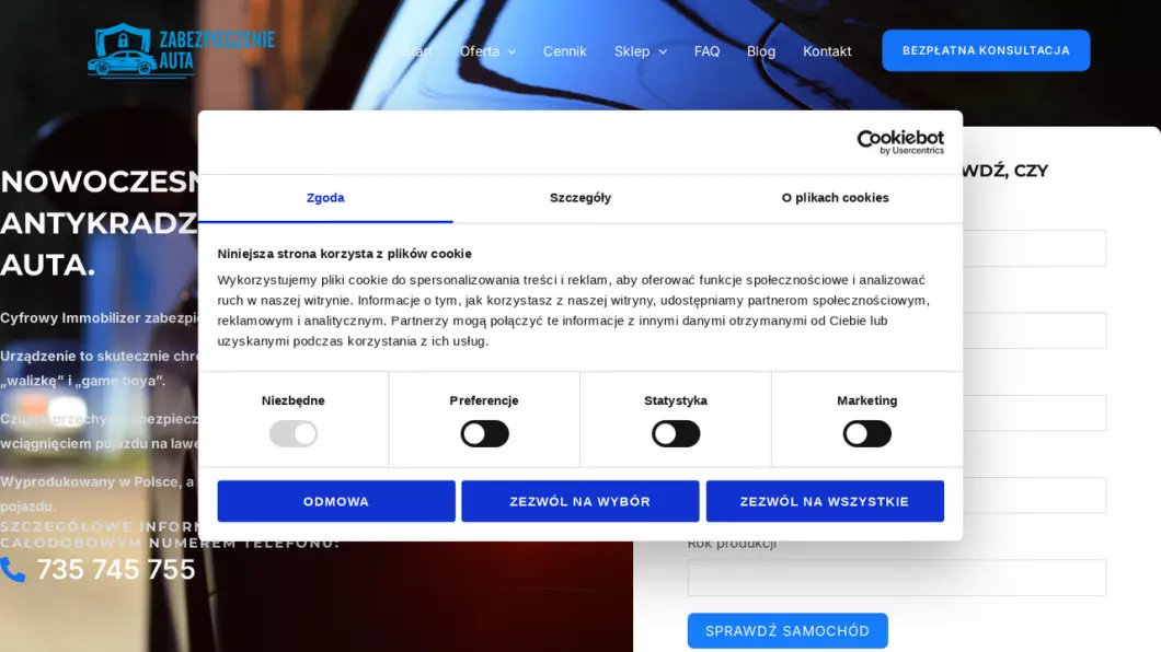 Zrzut ekranu strony Monitoring pojazdów GPS | Sklep internetowy PanGPS