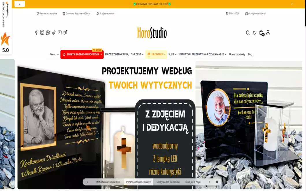 Zrzut ekranu strony Drewniane prezenty HoroStudio