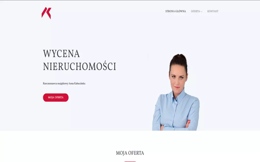 Zrzut ekranu strony Wycena Nieruchomości - Rzeczoznawca majątkowy | Anna Kabacińska