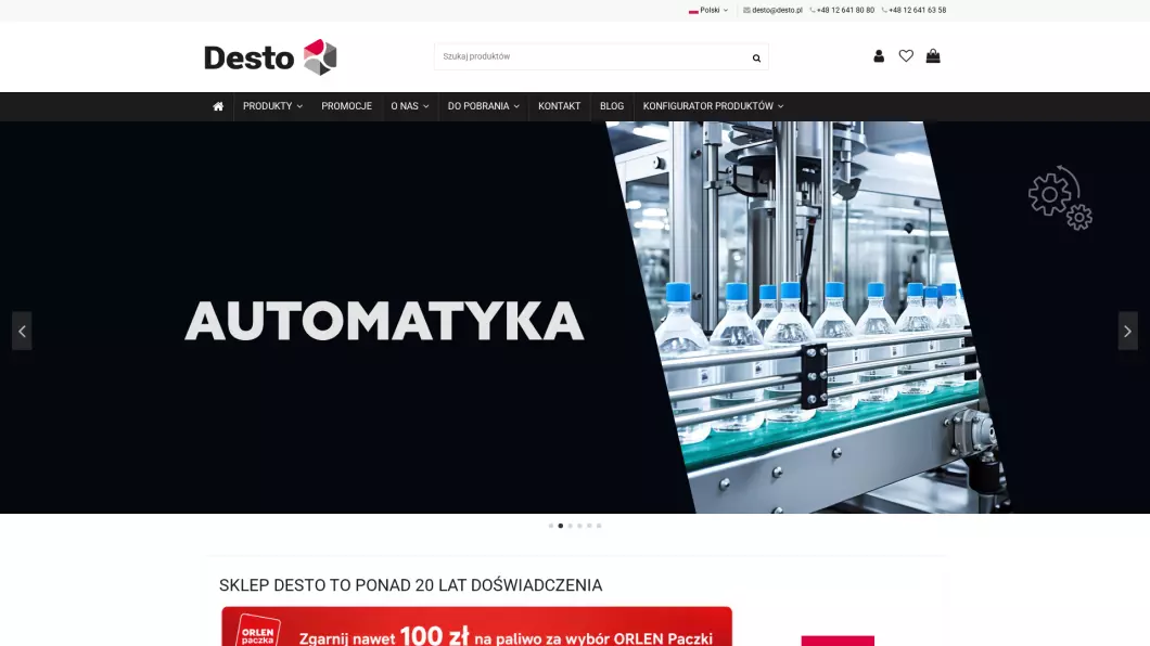 Zrzut ekranu strony Automatyka przemysłowa - Desto